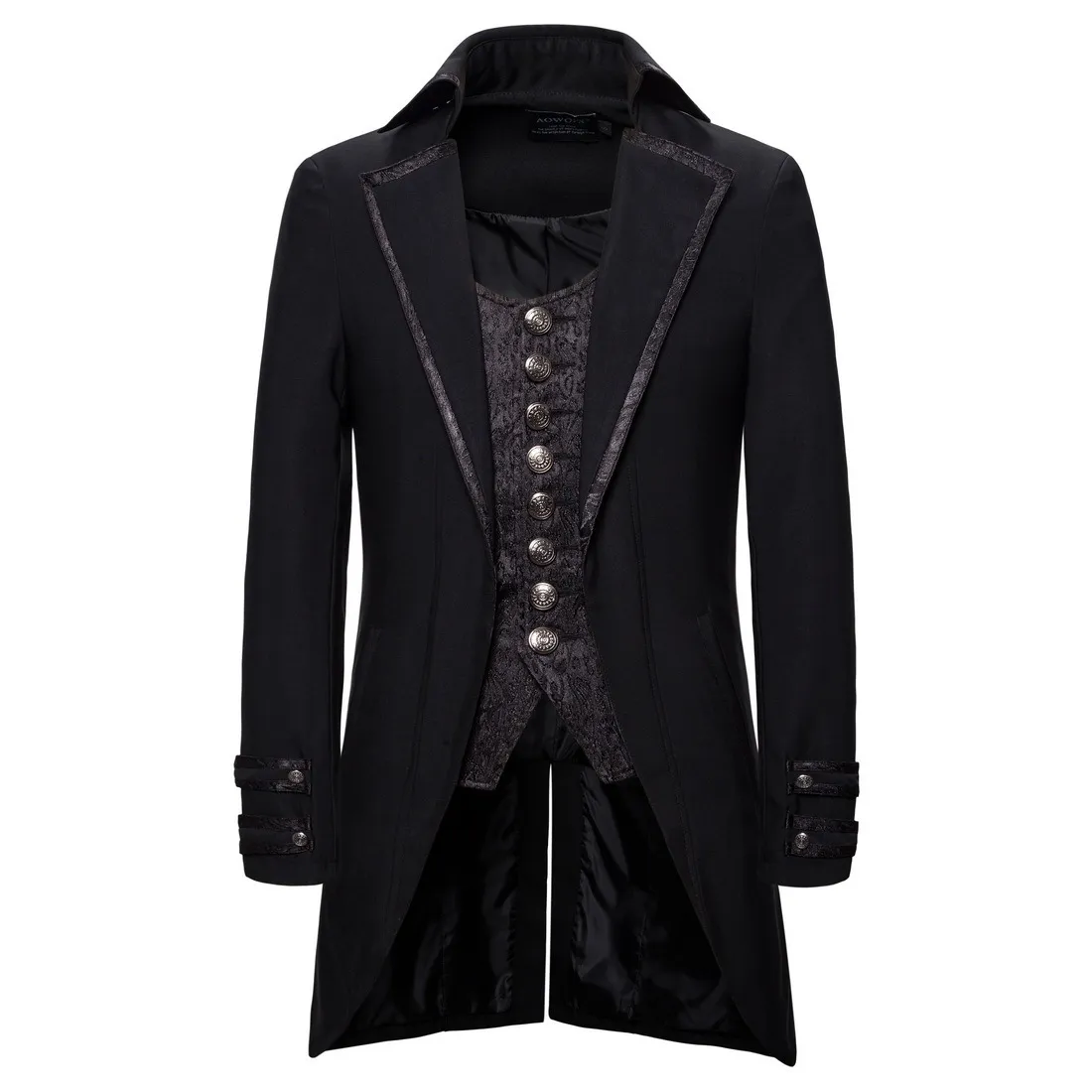 Rétro Tailcoat Hommes Costume Veste Revers Faux Deux Pièces Gothique Steampunk Manteau Hommes Smoking Victorien Cosplay Hommes Hirondelle Uniforme 2XL 210524