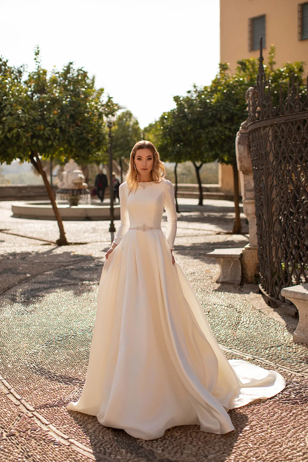 satin long sleeve backless wedding dress Long Sleeve Backless Elastic Satin White Wedding Dress  Sassymyprom