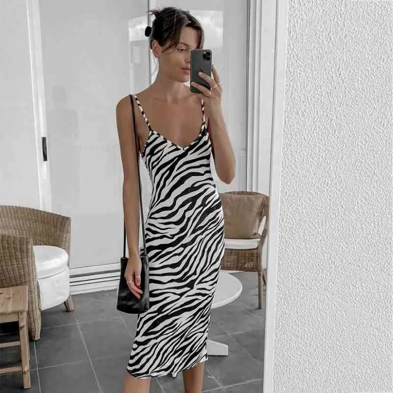 Zebra Stampa BodyCon Midi Dress Donne Donne Sexy Backless Night Club Party SHEALLAL DRESS VETRO V SUNDRESS DRESS BIANCO Abito nero 210415