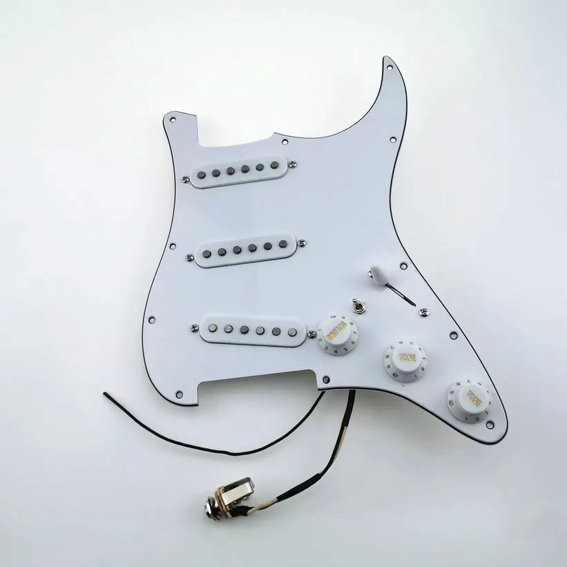 Captadores de guitarra Pickguard pré-conectado SSS Single Coil Pickguard tipo 7-Way totalmente carregado para guitarra Strat - 3-ply White