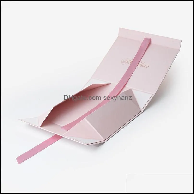 Jewelry Pouches, Bags Wholesale 600pcs/lot Pink Custom Logo Printed Magnet Foldable Gift Packaging Boxes Paper Box