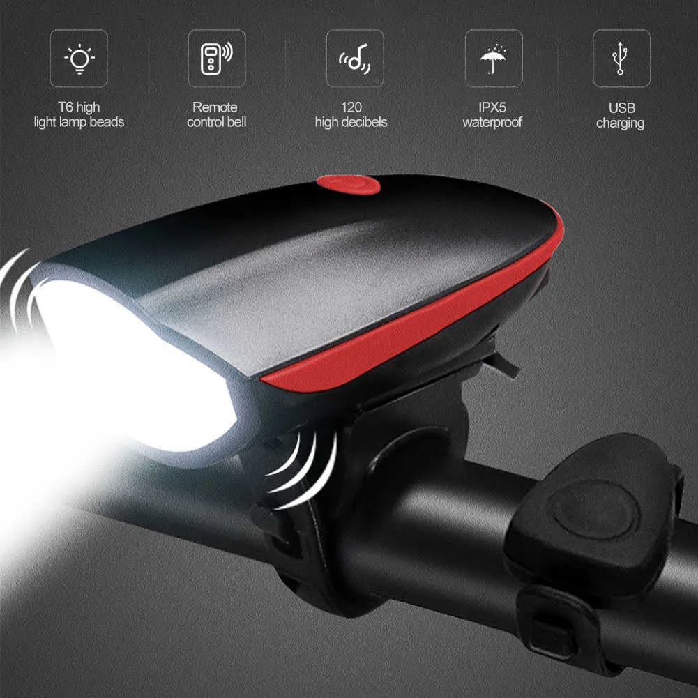 Bicycle Headlight With Super Loud Bike Bell Horn 120 DB Waterproof 3 Modes USB Rechargeable Bicycle Front Light