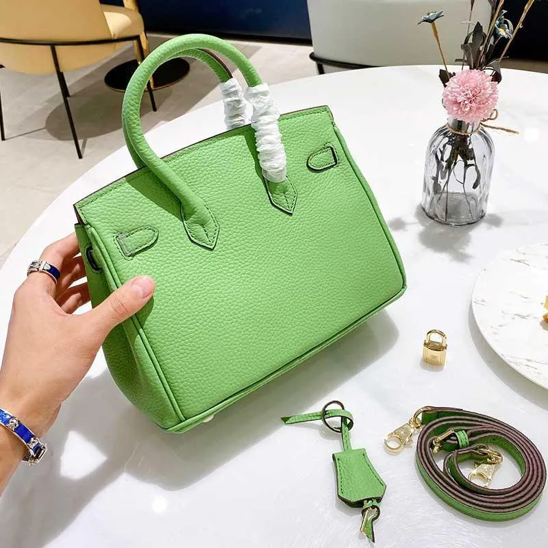 Fashion Graceful Handbag Big Shoulder Bag Lady Hand Bag Genuine Leather Bag Green Handbag Belt Bags