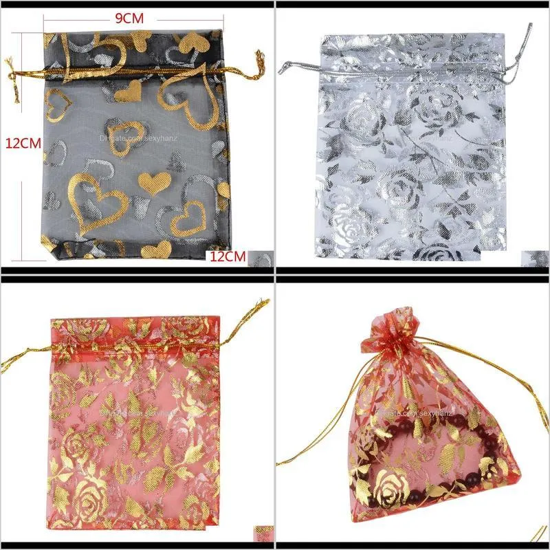 chanfar 500pcs 9x12cm organza bags jewelry wedding favors party pattern printed drawable packaging display gift pouches
