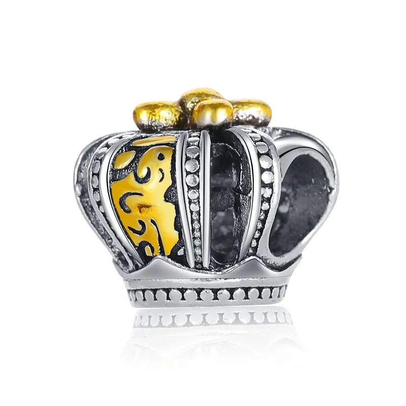 Se encaixa Pandora Sterling Silver Pulseira 30 pcs King Crown Beads Charms for European Snake Charm Chain Moda DIY Jóias Atacado