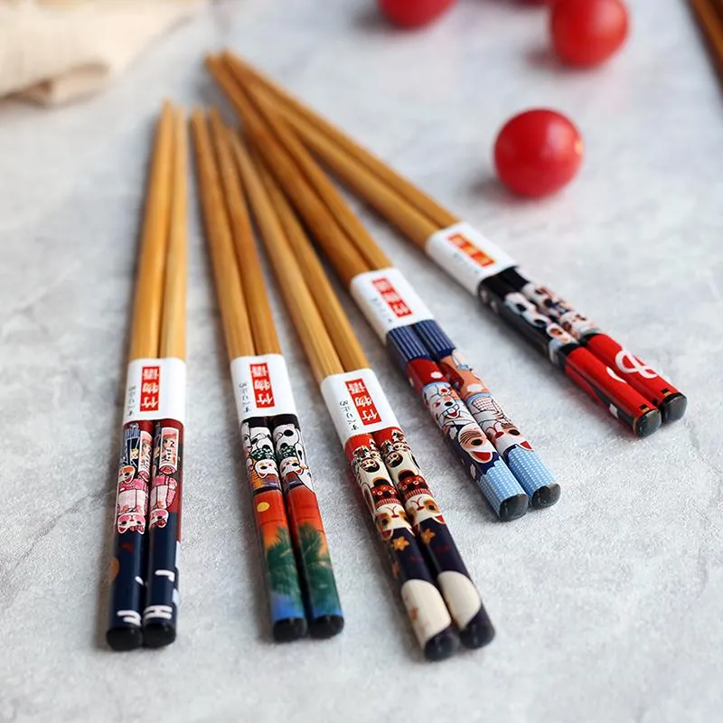 Chopsticks Creative Chinese Set Family 5 Pairs Of Solid Wood Bamboo Household Non-slip