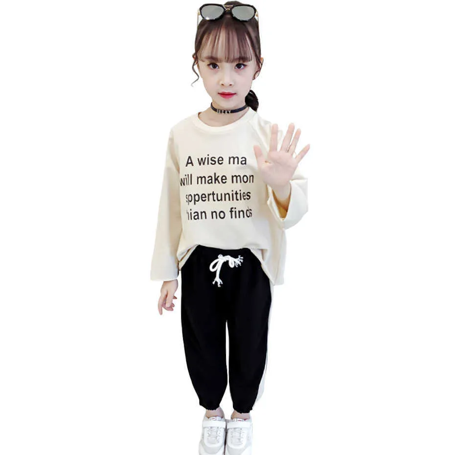 아이들의 옷 편지 소녀 Tshirt + Pants 10 대 봄 가을 210528