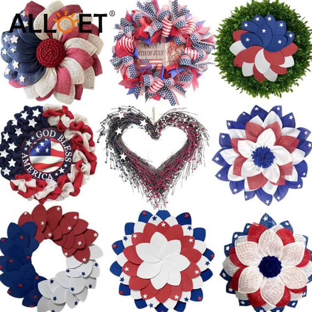 Artificial Patriotic Garland Wreath Independence Day American Family