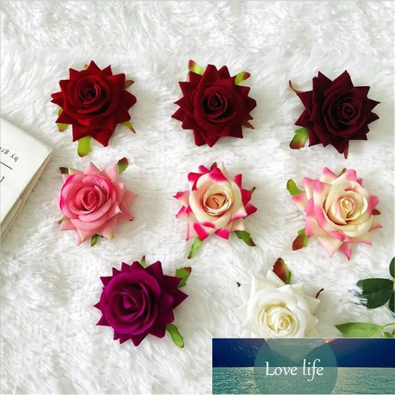 Dekorativa blommor Kransar Flannelette Rose Flower Diameter 9cm8 Färghuvud DIY Material Bröllopsklänning Utrikeshandel