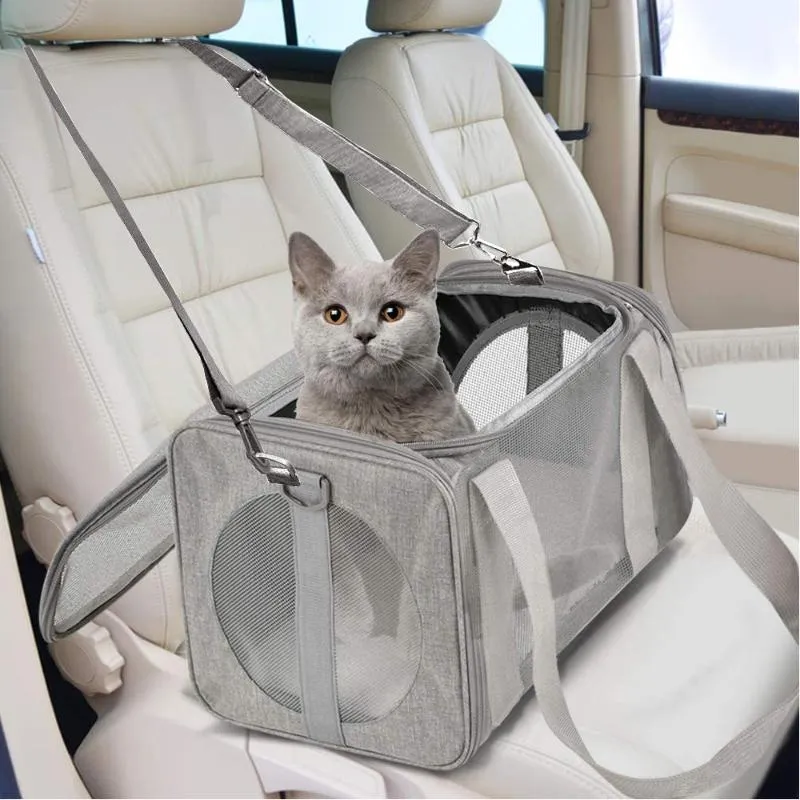 Katdragers, kratten Huizen Zachte Carrier Bag Ademend Mesh Draagbare Reisluchtvaartmaatschappij Goedgekeurd Uitbreidbaar Opvouwbaar Pet Transport voor katten
