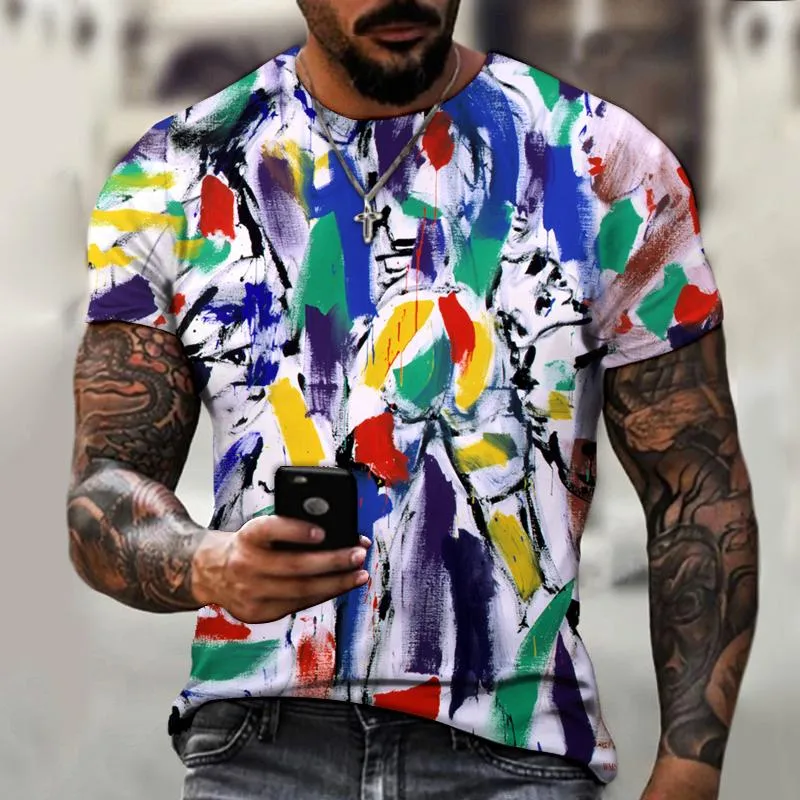Männer T-Shirts D Druck T-shirt Aquarell Tinte Malerei Kurzarm Rundhals Urban Fashion Casual Shirt 2021