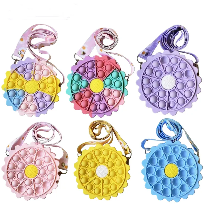 Mignon tournesol poussoir popper bubble silicone sac sac à main de papeterie de papeterie crossboday sac à bandoulière Reliver stress street presse fidget jouets poppit portefeuille