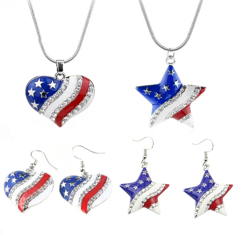 Anhänger Halsketten Ankunft Herz Kristall Halskette Mode Stern Form Amerikanische Flagge Für Frauen Patriotische Schmuck Geschenke