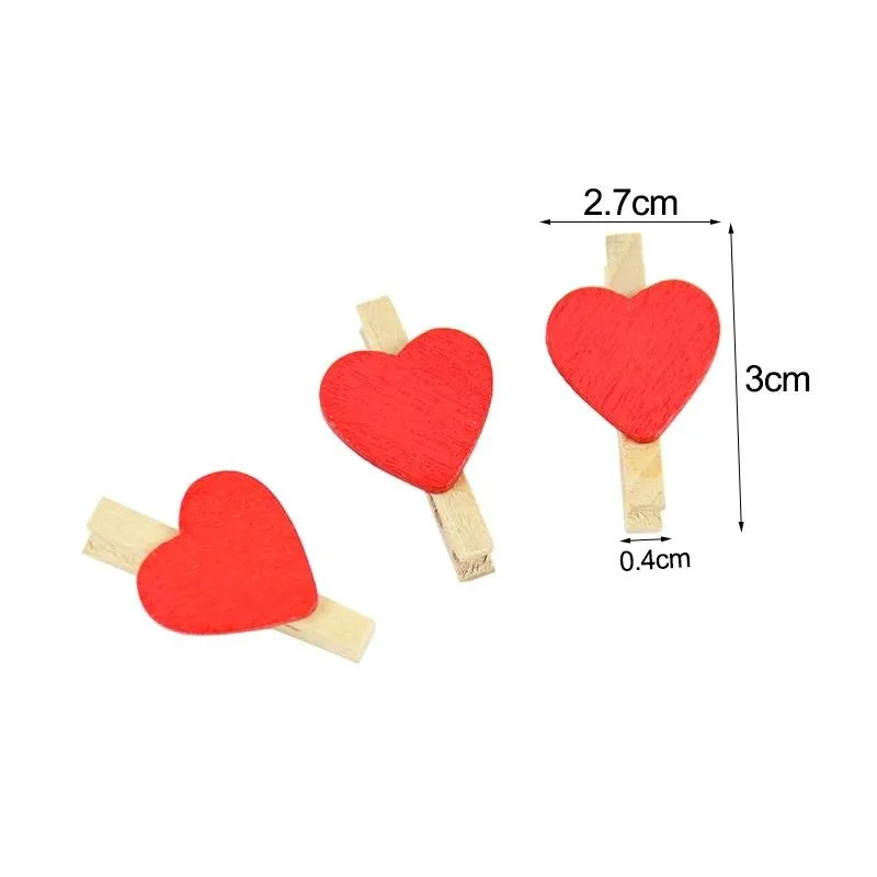 Red Heart Love Wooden Clothes Photo Paper Peg Pin Party Supplies Mini Clothespin Postcard Clips Home Wedding Decoration Stationery