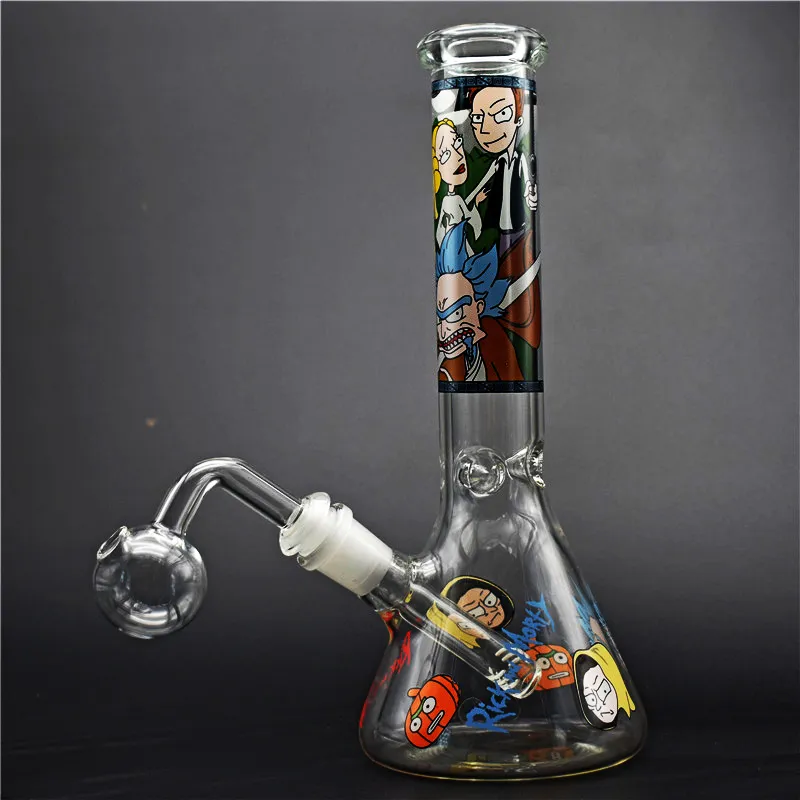 cartoon glass Beaker Bong 10.5 inch 5mm New Design recycler smoking Water Pipe Cool Hand Painting Dab Oil Rig with downstem oil burner pipes