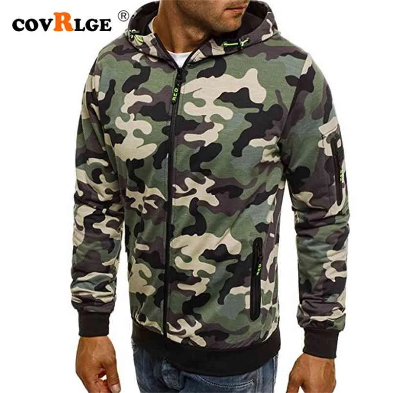 Covrlge Mäns Zipper Hoodie Höst Camouflage Sweatshirts Hoody Casual Fashion Solid Streetwear Homme Hoodies MWW169 210819