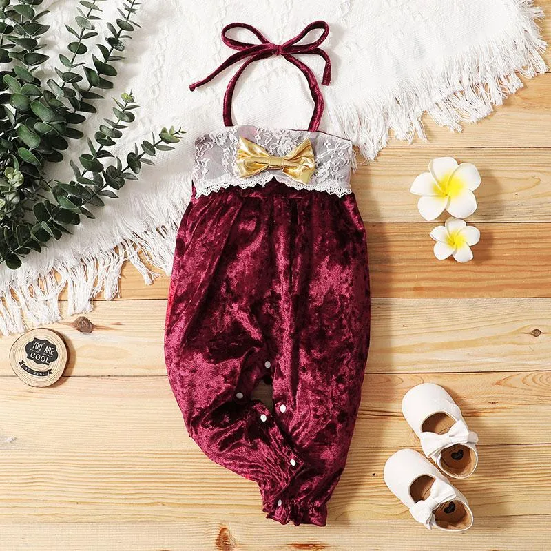 Summer Boutique Fashion Lace Velvet Jumpsuit For Girls Infant