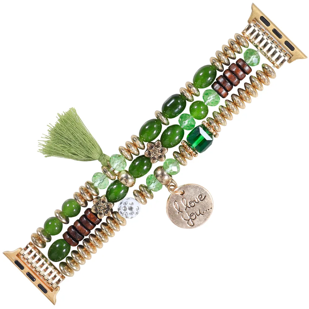 Women Jewelry Bracelet Beaded Tassel Luxury Strap For Apple Watch 45mm 41mm 42mm 44mm 38mm 40mm Wristband iWatch 7 6 5 4 Se Watchband Smart Accessories