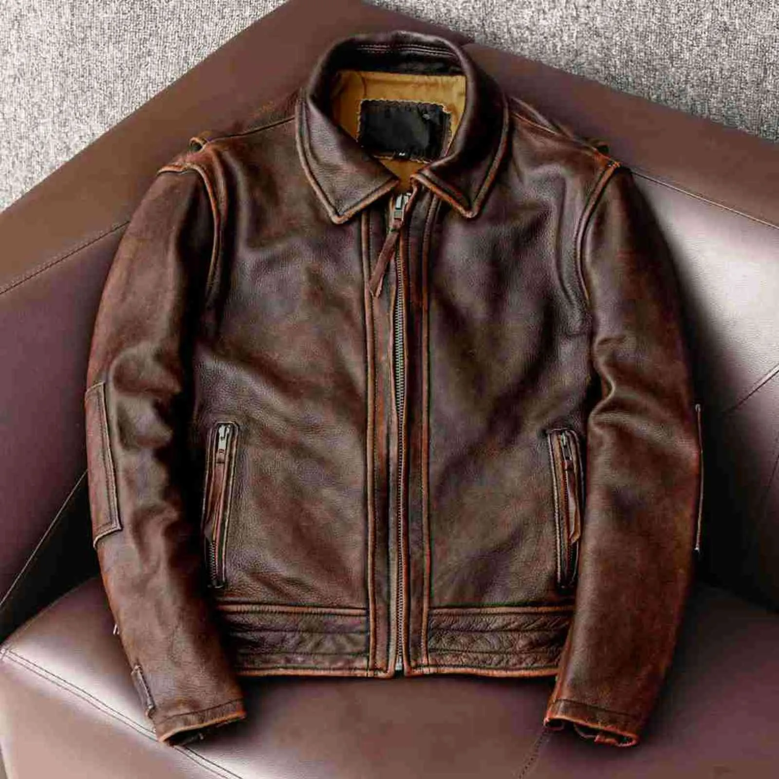 Mejor Precio En A Granel Veste En Cuir De Moto Vintage Masculin