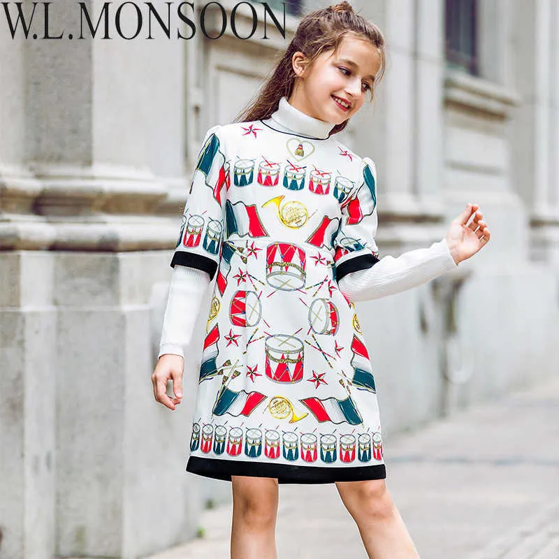 W.L.Monsoon Kids Dresses for Girls Kläder 2021 Märke Toddler Girls Winter Dress Christmas Clothes Robe Enfant Barnklänning Q0716