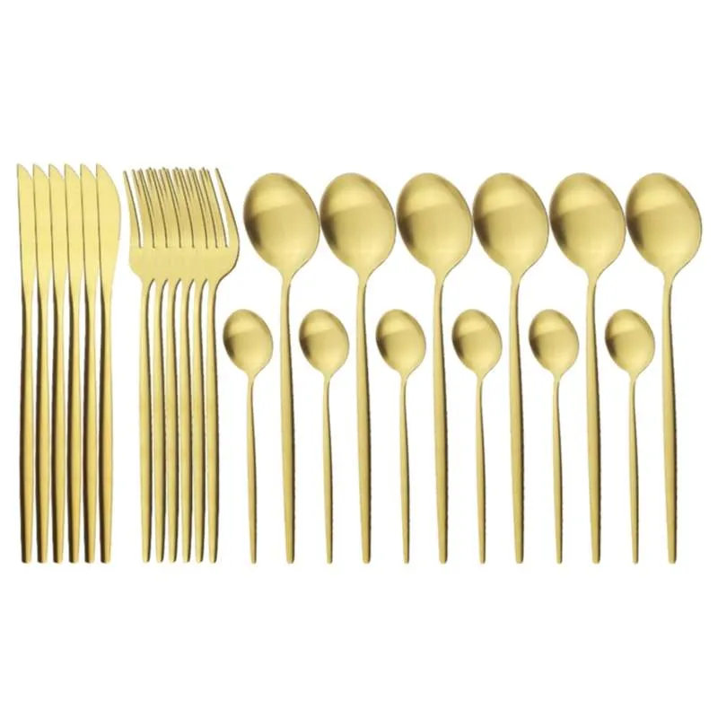 24 stks Gold Matte Dinnerware Bestek Set Rvs Stainware Diner Kniffe Fork Lepel Silverware Keuken Servies 210928