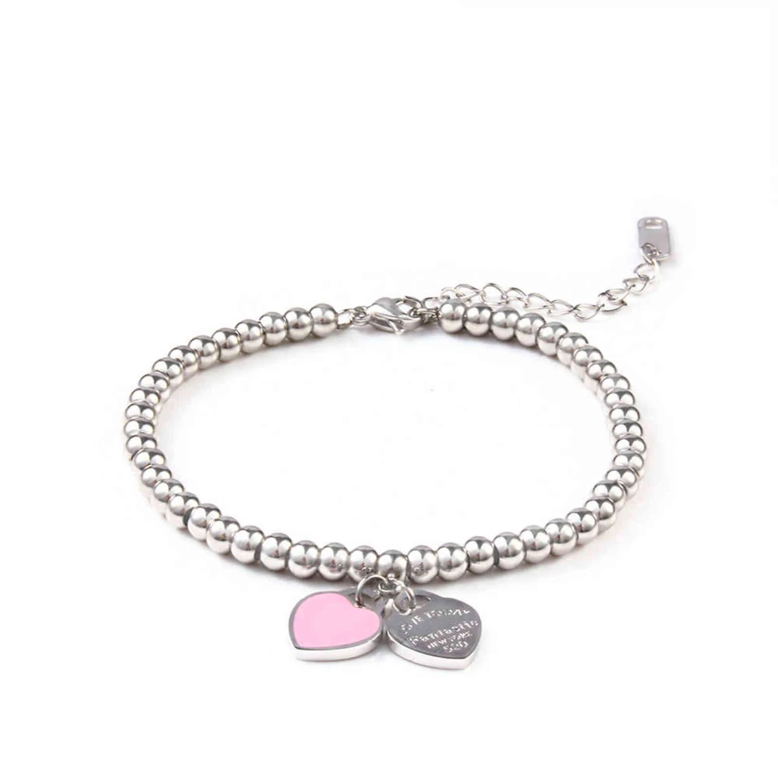 Charms Heart Armband för Kvinnor Bangles Pärlor Femme Presenter Kvinna Rostfritt Stål Smycken Vänskap