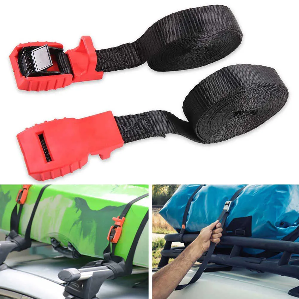 Sangles d'arrimage pour barres de toit de voiture, 2 pièces, sangles de chargement robustes avec boucle de verrouillage à came rembourrée réglable pour planches de surf Canoe249w