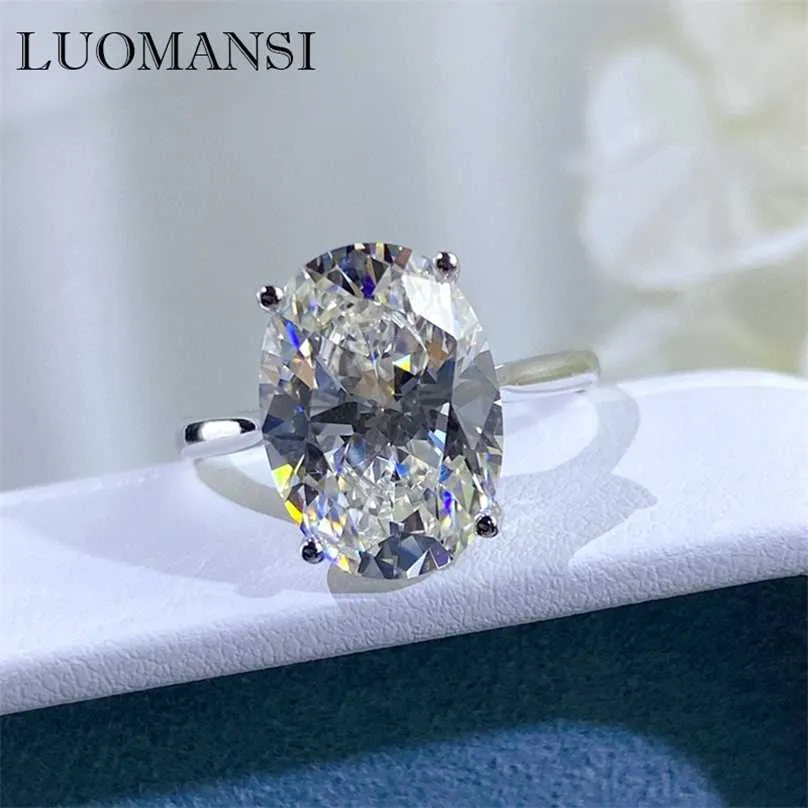 Luomansi 10.5CT Oval Super Flash Big Diamond Ring 100%-S925 Sterling Silver 18K Gold Woman Wedding Engagement Jewelry 211217
