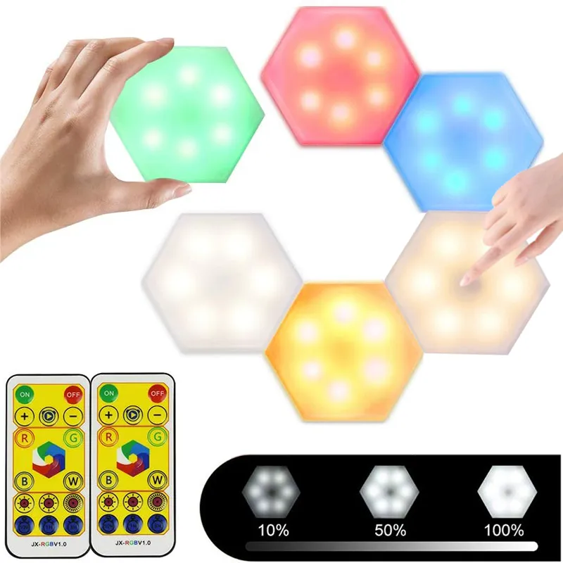 Quantum Light Touch Sensor Night Lights Remote Control Battery Powered LED Hexagon Lamps DIY Modular Wall Lamp Creative Home Decor Color Lighting