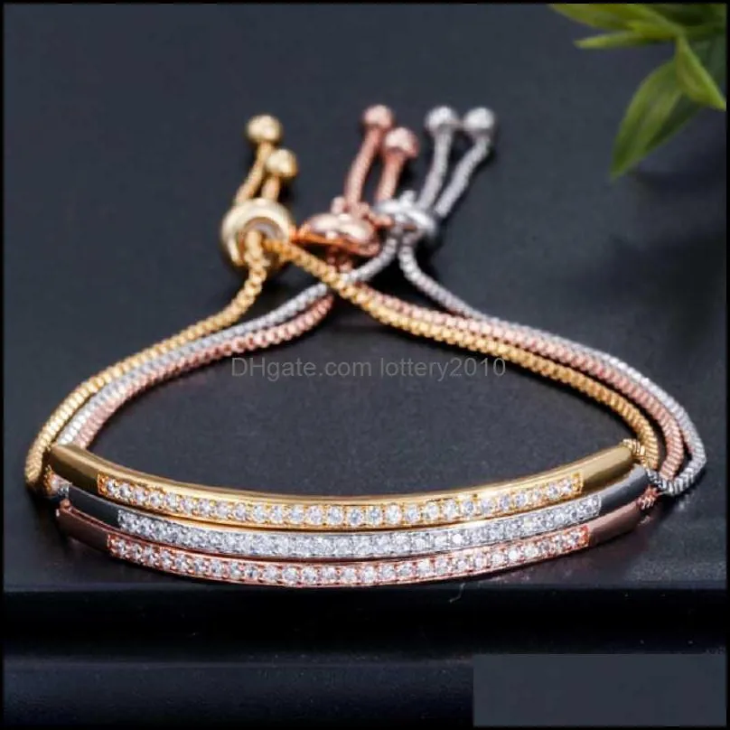 Link, Chain Valentine`s Day Present Adjustable Bracelet Bangle For Women Captivate Bar Slider Brilliant Rose Gold Color Jewelry