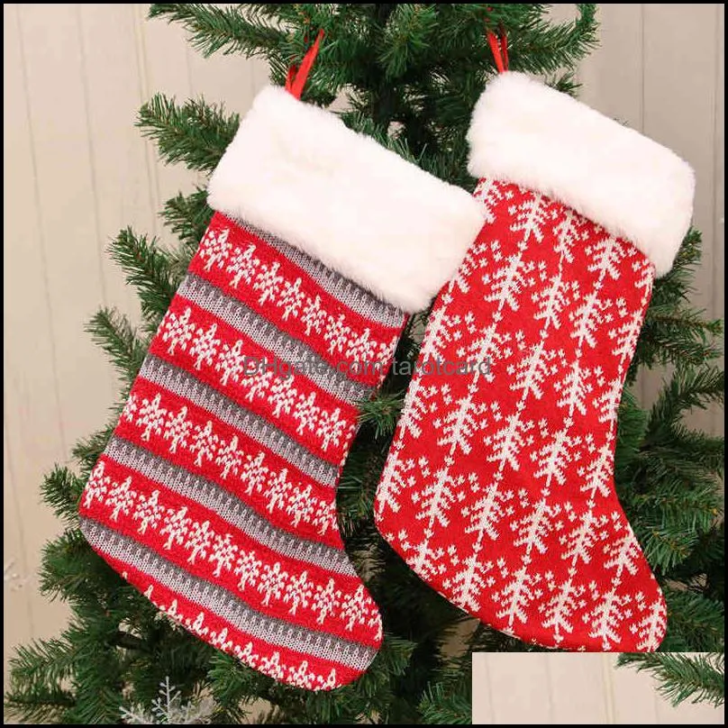 Delicate Cute Red White Stripe Christmas Gift Stocking Claus Socks Kids Candy Gifts Bag Holder Fireplace Xmas Tree Decoration