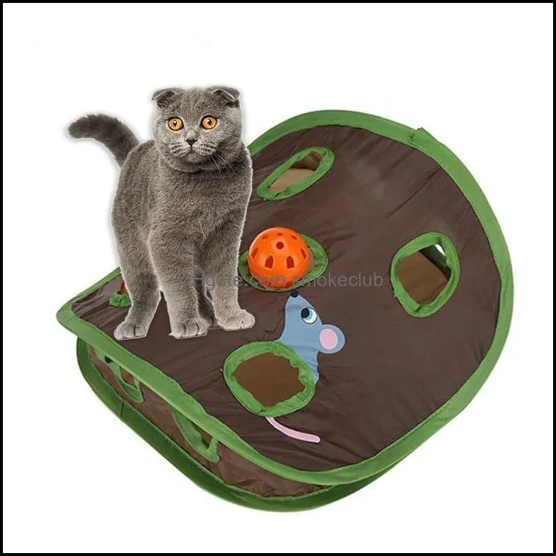 Cat Toys Pet Mice Game Intelligence Toy Bell Tent With 9 Hole Cats Playing Tunnel Foldable Mouse Hunt Keeps Kitten Active Pets