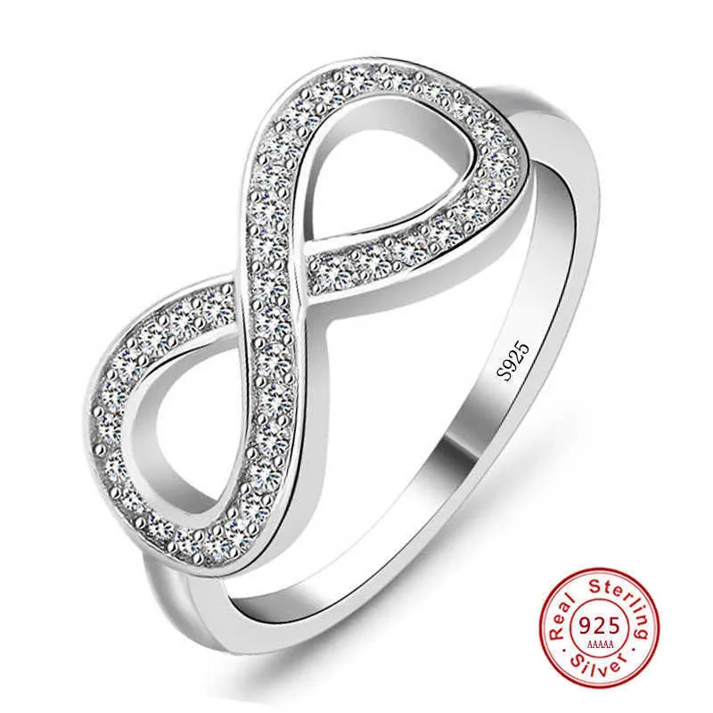 2021 Mejor regalo para amigos Alta calidad S925 Sello Color plata Anillo infinito Símbolo de amor sin fin Anillos de moda para mujeres Tamaño 5-10 X0715