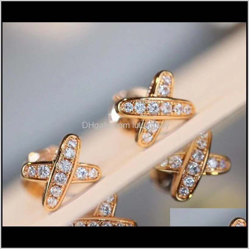 luxurious quality cross style with diamond for women wedding jewelry gift in 18k rose gold plated and platinum women wedding jewelry gift