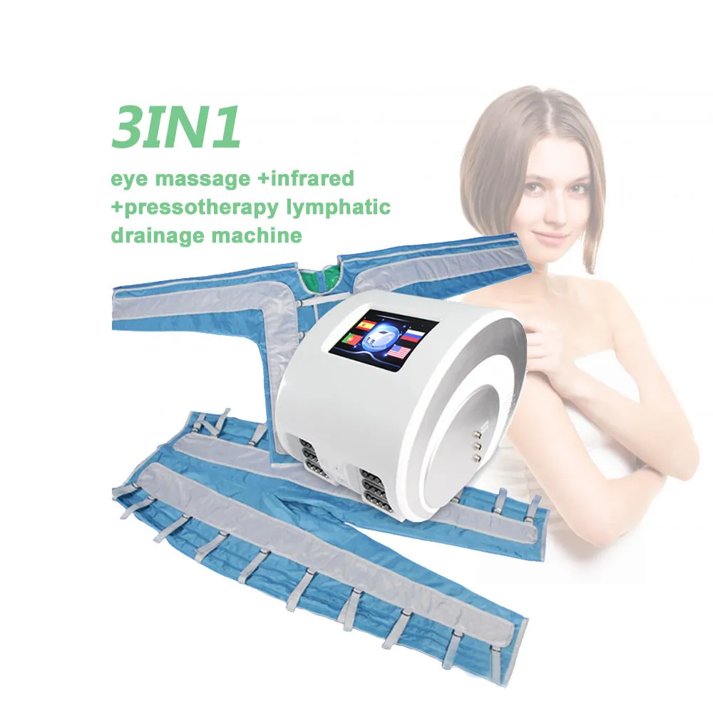 Portable 3 in 1 pressotherapy lymph drainage slimming machine vibration infrared therapy lymphatic drainage eye body massage loss weight beauty equipment
