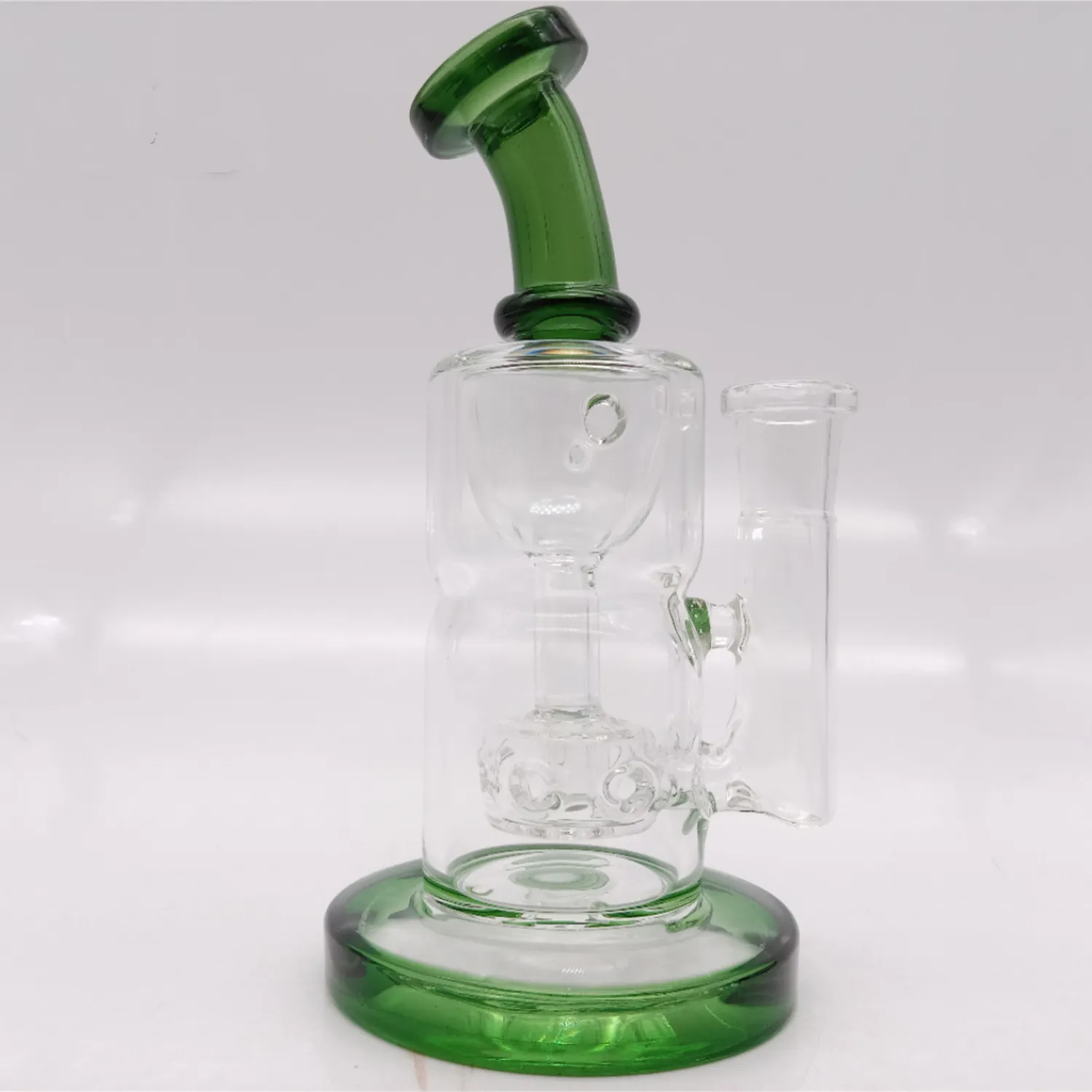 8 tums dubbelkammare grön bubbler glas vatten rör bong perk 14mm skål hookah