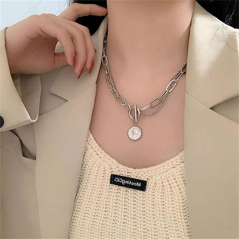 Pendant Necklaces WUKALO Boho Multilayer Gold Silver Color Portrait Coin Necklace For Women Punk Thick Clavicle Jewelry Gifts