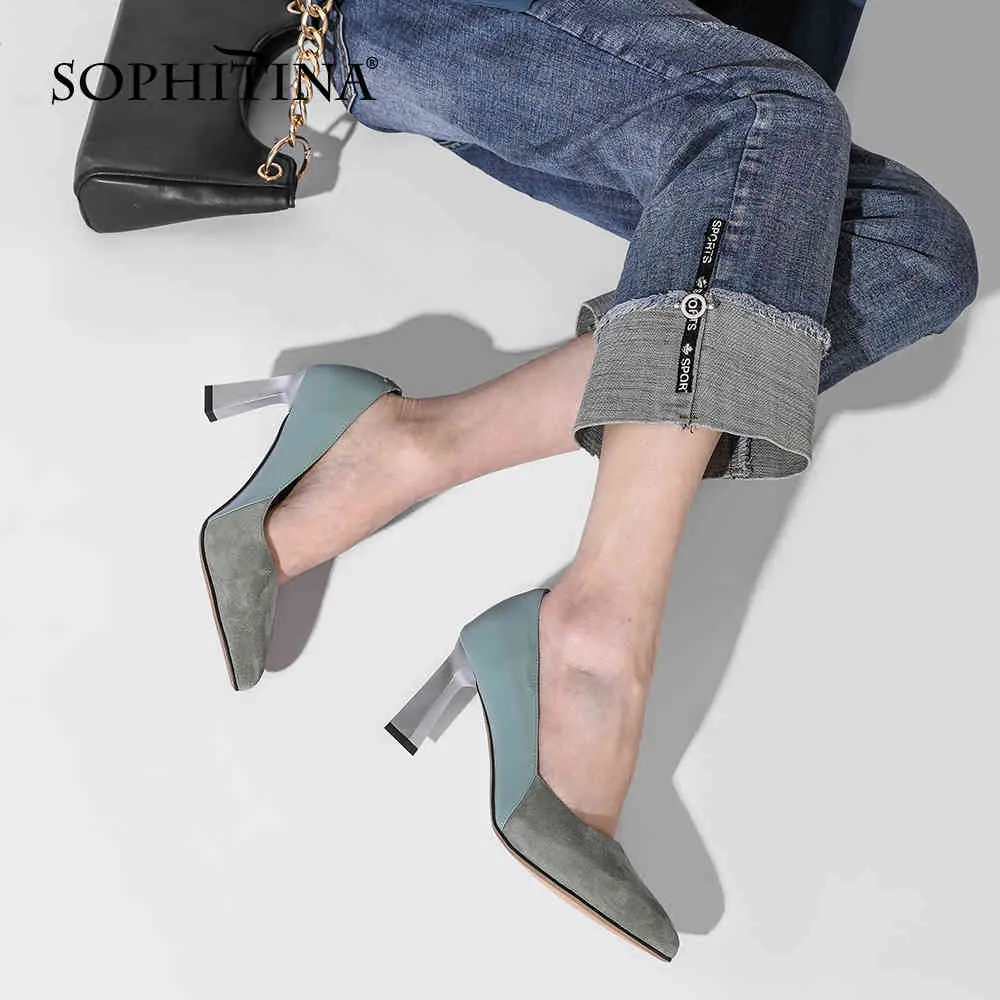 Zapatos de tacón SOPHITINA para mujer, zapatos de mujer de ante de chico genuino con punta estrecha y tacón súper alto y fino, zapatos de señora PK03 210513