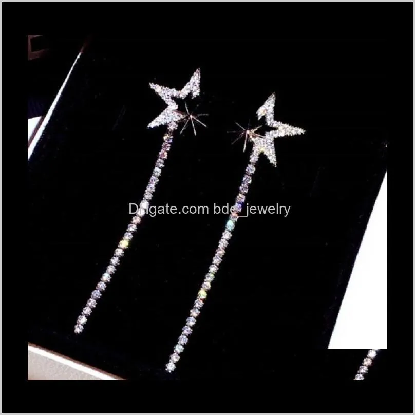 long pendant drop dangle chandelier stud earrings for woman girls fashion luxury designer lovely cute sparkling diamond zircon star
