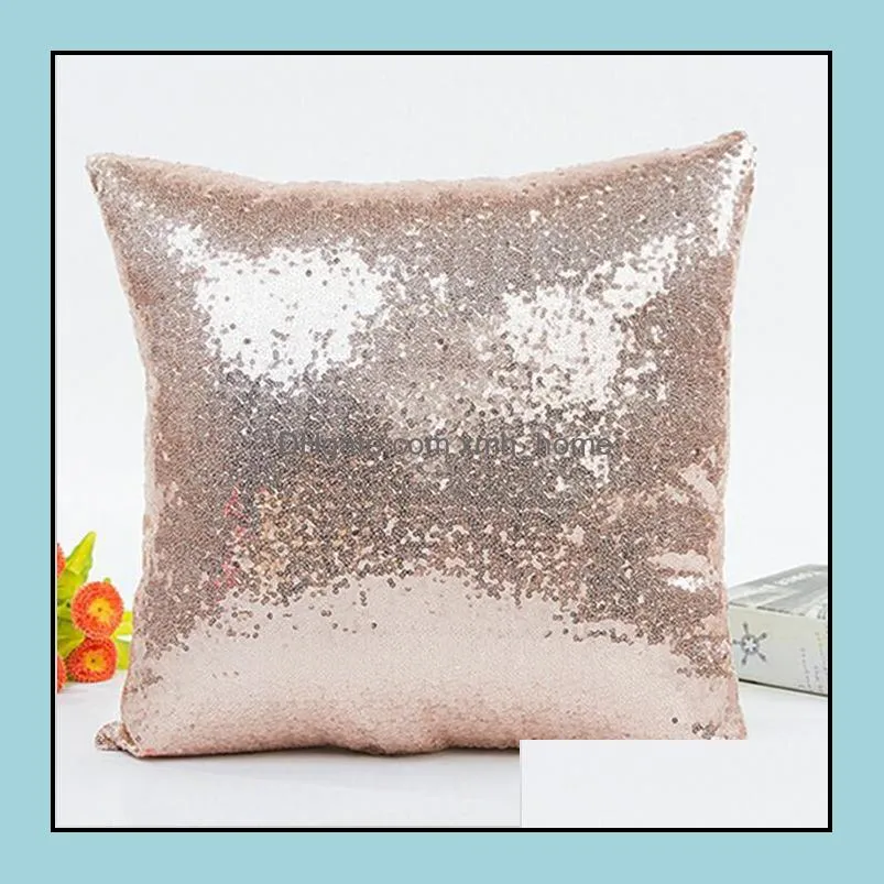 Pillow Case Print Throw Sofa Cushion Cover Solid Pillowcase Sequin Glitter Home Bed Car Magic Mermaid HWD7222