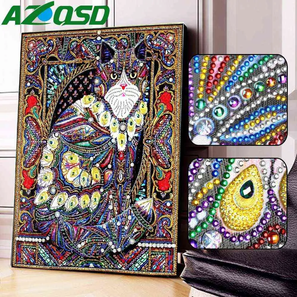 AZQSD Diamante Pintura Cat Needlework Bordado Animal Decoração Decoração Parcial Redonda Perfumação Especial Em Forma 5D DIY