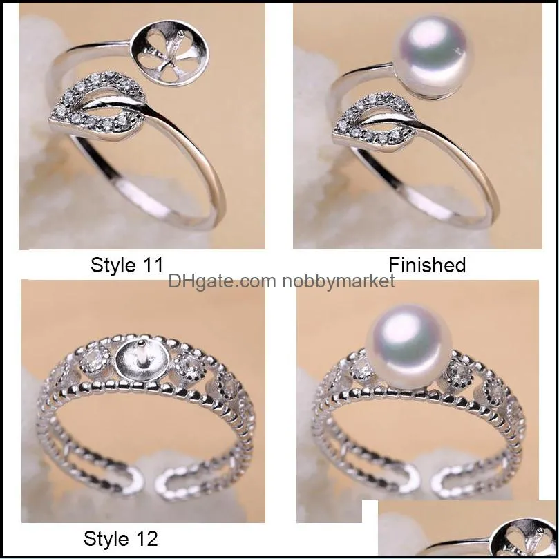 Shiny! 925 Silver DIY Pearl Ring Settings Shiny Zircon Ring for Women Girl Fashion Jewelry Ring For Adjustable Size Gift