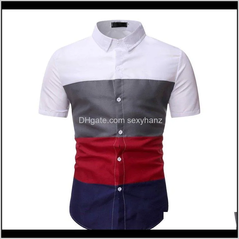 2020 2020 summer fashion new mens casual boutique short sleeve shirt / mens slim colorblock lapel shirt vj5b#