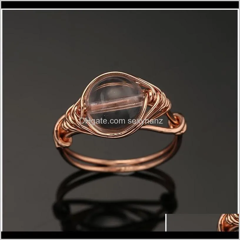 boho natural stone ring rose gold color wire wrapped rings for women opal ring reiki healing fashion jewelry 1 qylnhw