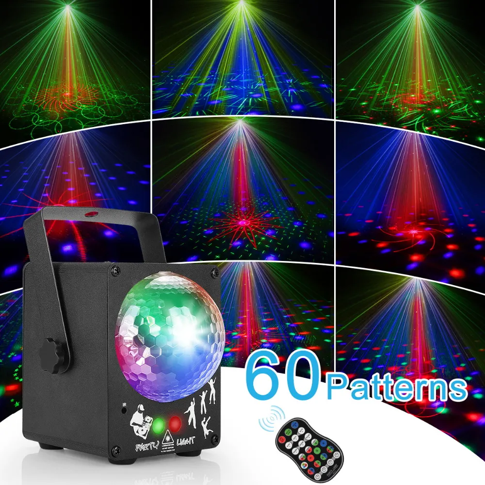 LED-disco laserbelysning RGB projektor party lampor 60 mönster DJ semester rotera jul scen ljus
