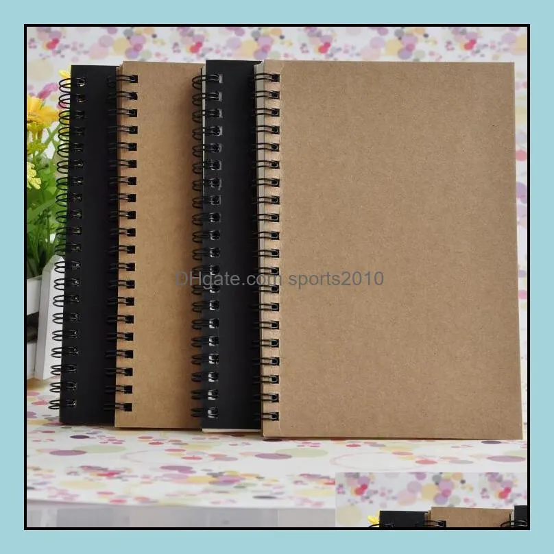 Wholesale- Kraft Coil Sketch Sketchbooks Blank Notebook Creative Notebook School Stationery Hard Copybook Free Shipping LX2400