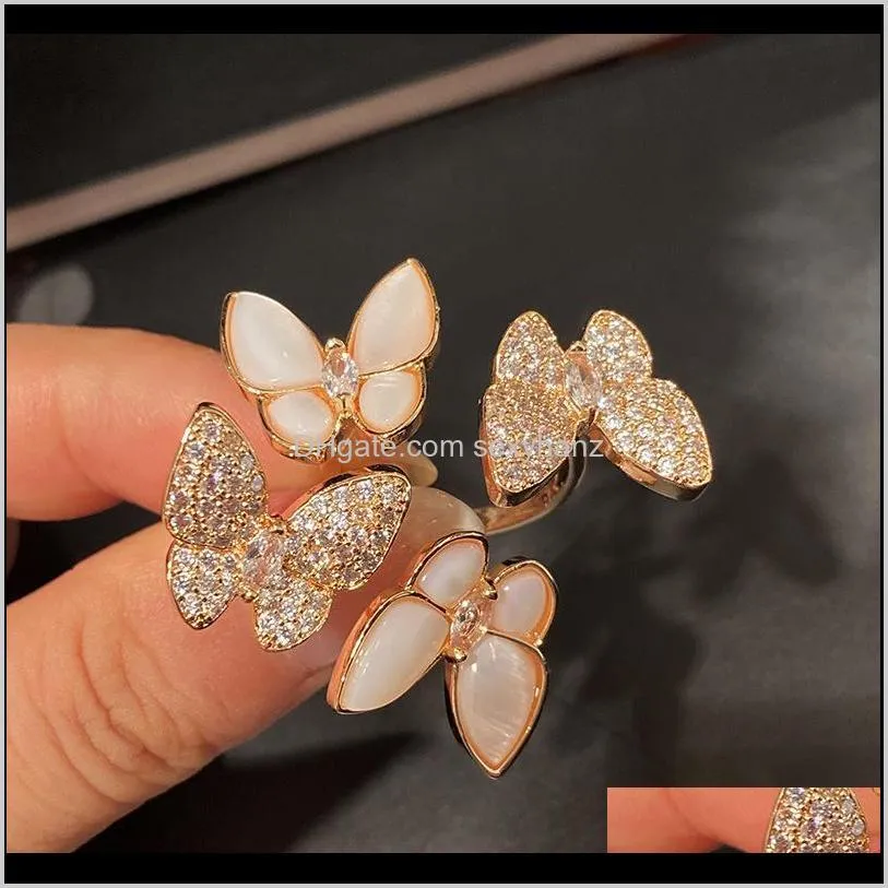 Band Jewelry Drop Delivery 2021 Pretty Diamond Zirconia 3D Dual Butterflies Fashion Sparkling Luxury Designer Anelli per le donne Regali per ragazze Ope