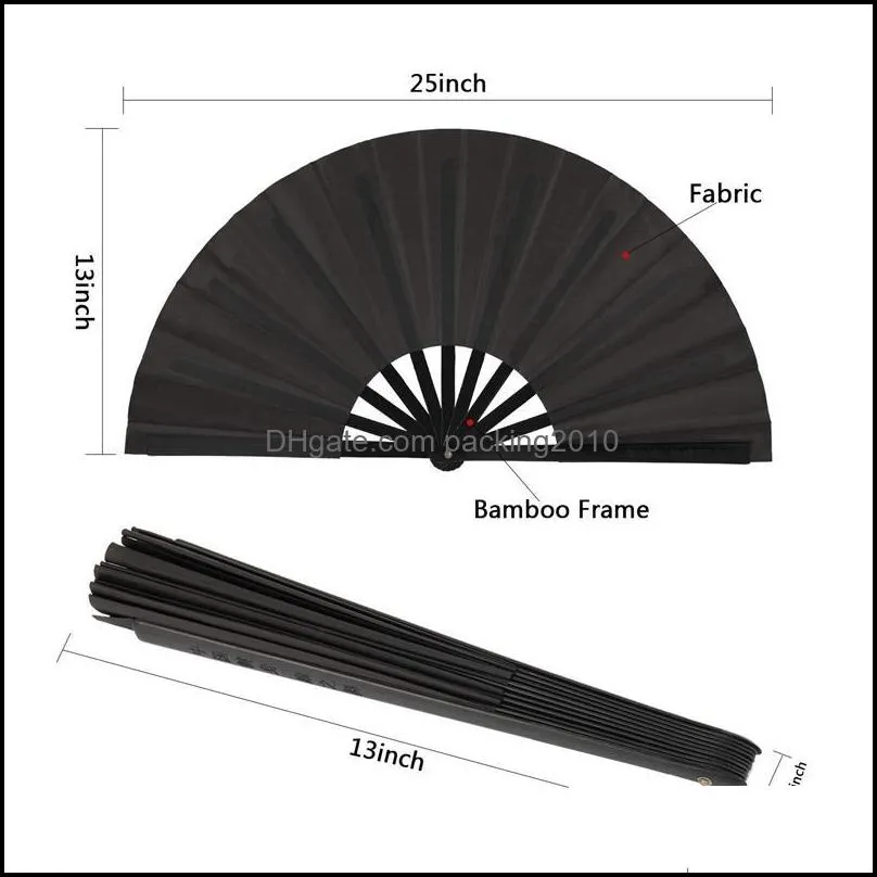 Pieces Large Folding Fan Nylon Cloth Handheld Chinese Tai Chi Black Decoration Fold Hand For Party Favor