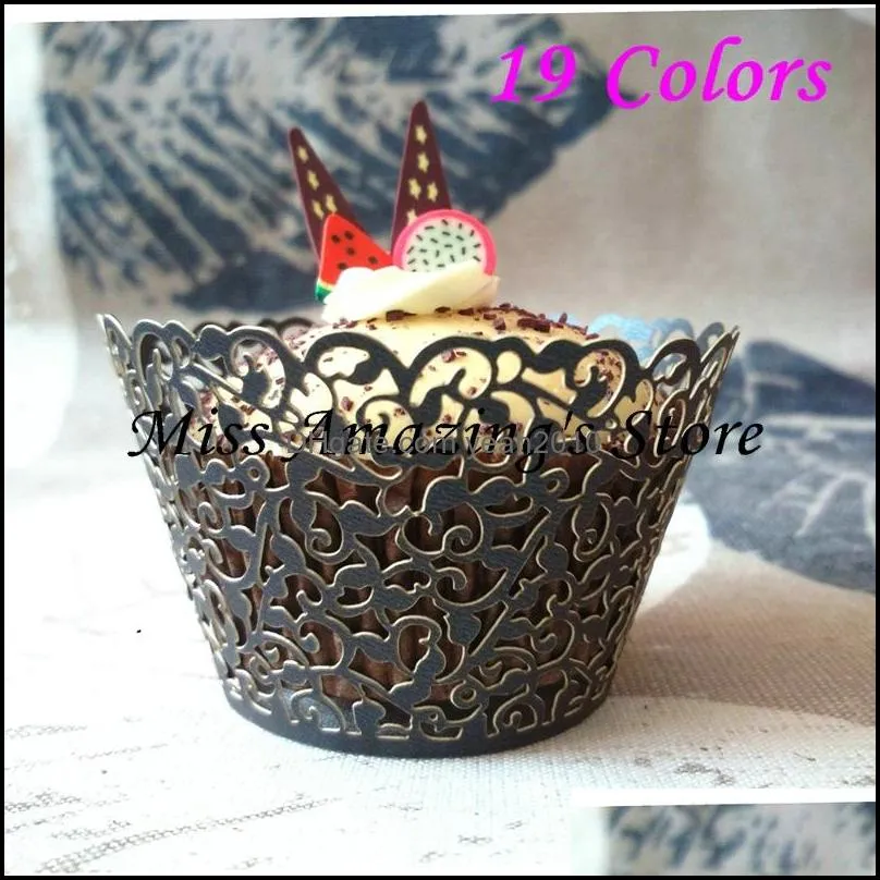 Other Festive & Party Supplies 120pcs Laser Cut Black Lace Wedding Cupcake Wrapper Filigree Vine Wraps Collars Cups Bridal Shower Table