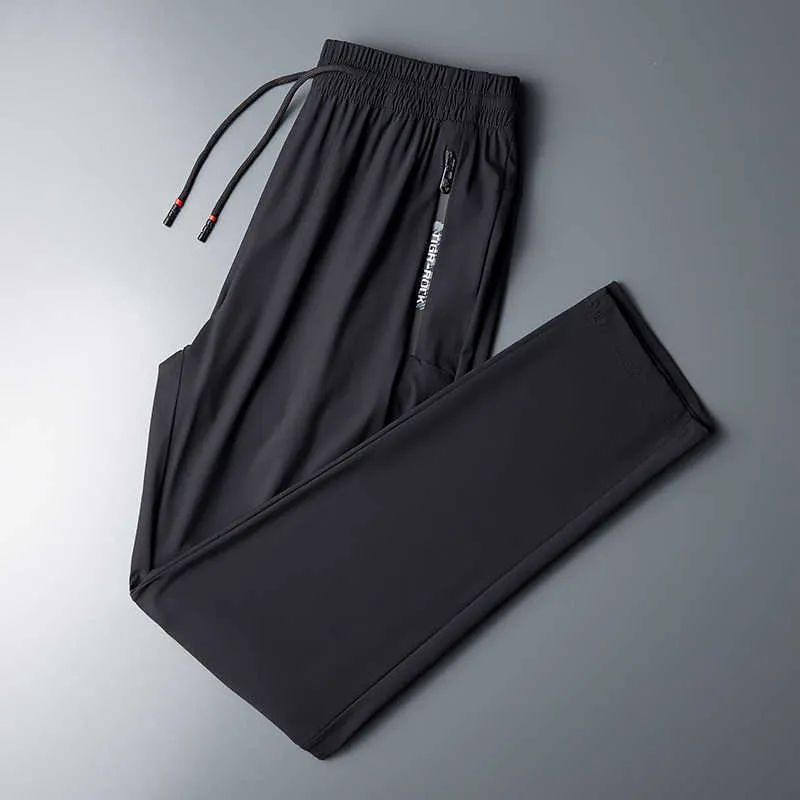 Summer Ice Silk Sweatpants Men Quick Dry Breathable Loose Fitness Belted Straight Pants Slim Stretch Cool Casual Men Pants 7XL Y0811